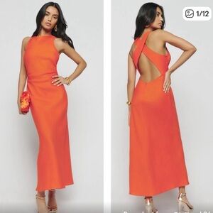 Reformation Cassette Dress Orange Sleeveless Cross-Back Maxi Dress